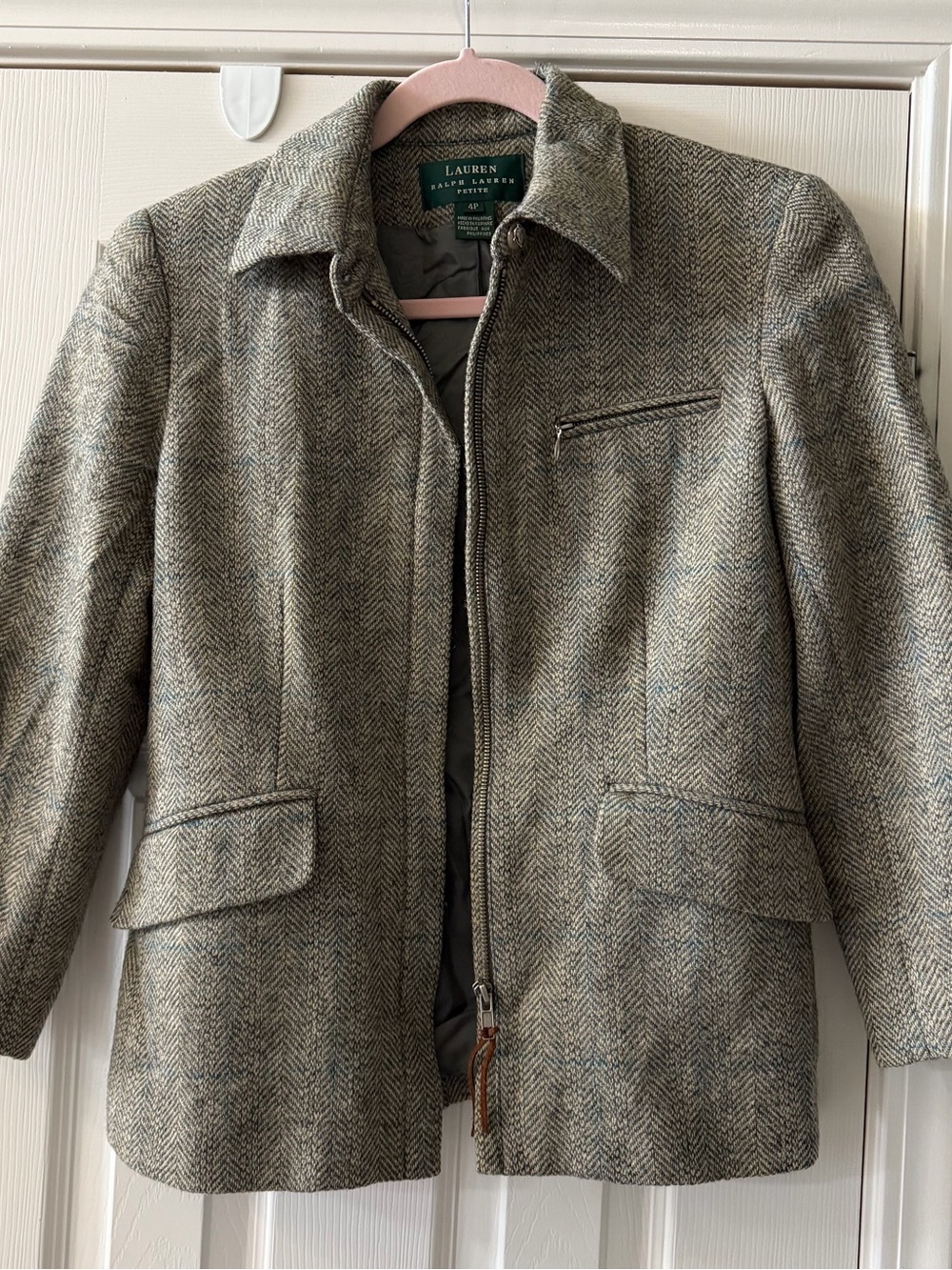 Lauren Ralph Lauren Herringbone 100% Wool Zip Jacket Blazer 4P EUC